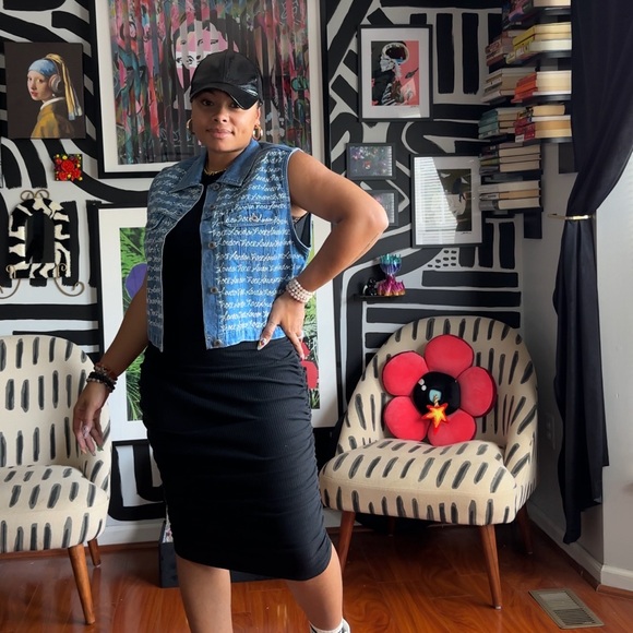 LONDON ROCK UPCYLED HANDPAINTED VINTAGE PAUL HARRIS DENIM VEST SZ L - Picture 6 of 6